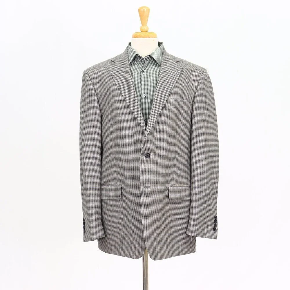 Hart Schaffner Marx Bespoke 44R Gray Sport Coat Blazer Jacket Check 2B Silk T140